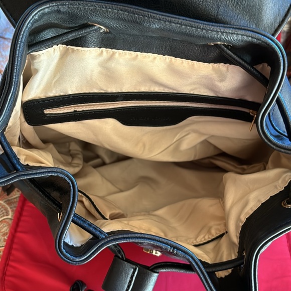 HYNES VICTORY Black Faux Leather Drawstring Backpack - 12" x 13" - Picture 2 of 12